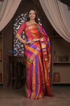 Gauri ~ Handloom Pure Silk Paithani with Fancy Peacock Pallu in Multicolor - verymuchindian.com