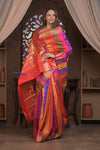 Gauri ~ Handloom Pure Silk Paithani with Fancy Peacock Pallu in Multicolor - verymuchindian.com