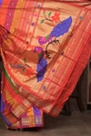 Gauri ~ Handloom Pure Silk Paithani with Fancy Peacock Pallu in Multicolor - verymuchindian.com