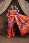 Gauri ~ Handloom Pure Silk Paithani with Fancy Peacock Pallu in Multicolor - verymuchindian.com