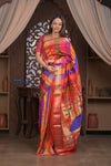 Gauri ~ Handloom Pure Silk Paithani with Fancy Peacock Pallu in Multicolor - verymuchindian.com