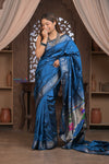 Gauri ~ Handloom Pure Silk Paithani with Fancy Peacock Pallu in Ocean Blue - verymuchindian.com