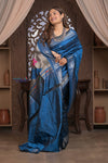 Gauri ~ Handloom Pure Silk Paithani with Fancy Peacock Pallu in Ocean Blue - verymuchindian.com