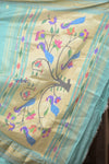 Gauri ~ Handloom Pure Silk Paithani with Fancy Peacock Pallu in Sea Green - verymuchindian.com