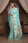 Gauri ~ Handloom Pure Silk Paithani with Fancy Peacock Pallu in Sea Green - verymuchindian.com