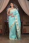 Gauri ~ Handloom Pure Silk Paithani with Fancy Peacock Pallu in Sea Green - verymuchindian.com