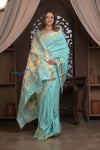 Gauri ~ Handloom Pure Silk Paithani with Fancy Peacock Pallu in Sea Green - verymuchindian.com