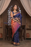 Gauri ~ Handloom Pure Silk Paithani with Most Traditional Double Pallu in Dark Blue - verymuchindian.com