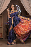 Gauri ~ Handloom Pure Silk Paithani with Most Traditional Double Pallu in Dark Blue - verymuchindian.com