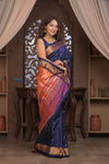 Gauri ~ Handloom Pure Silk Paithani with Most Traditional Double Pallu in Dark Blue - verymuchindian.com