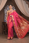Gauri ~ Handloom Pure Silk Paithani with Most Traditional Double Pallu in Pink and Purple - verymuchindian.com
