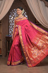 Gauri ~ Handloom Pure Silk Paithani with Most Traditional Double Pallu in Pink and Purple - verymuchindian.com