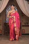 Gauri ~ Handloom Pure Silk Paithani with Most Traditional Double Pallu in Pink and Purple - verymuchindian.com