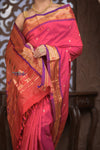 Gauri ~ Handloom Pure Silk Paithani with Most Traditional Double Pallu in Pink and Purple - verymuchindian.com
