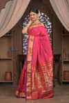 Gauri ~ Handloom Pure Silk Paithani with Most Traditional Double Pallu in Pink and Purple - verymuchindian.com