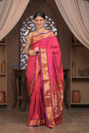 Gauri ~ Handloom Pure Silk Paithani with Most Traditional Double Pallu in Pink and Purple - verymuchindian.com