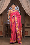 Gauri ~ Handloom Pure Silk Paithani with Most Traditional Double Pallu in Pink and Purple - verymuchindian.com