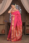 Gauri ~ Handloom Pure Silk Paithani with Most Traditional Double Pallu in Pink and Purple - verymuchindian.com