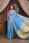 Gauri ~ Handloom Pure Silk Paithani with Traditional Radha Krishna Pallu in Sky Blue - verymuchindian.com