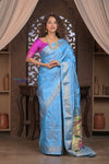 Gauri ~ Handloom Pure Silk Paithani with Traditional Radha Krishna Pallu in Sky Blue - verymuchindian.com