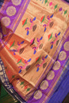 Gauri Premium ~ Designer Handloom Pure Silk Half-and-Half Paithani with Traditional Double Pallu in Royal Blue and Green - verymuchindian.com