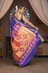 Gauri Premium ~ Designer Handloom Pure Silk Half-and-Half Paithani with Traditional Double Pallu in Royal Blue and Green - verymuchindian.com