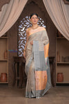 Gauri ~ Pure Silk Handloom Paithani in Peach & Dove Grey - verymuchindian.com