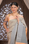 Gauri ~ Pure Silk Handloom Paithani in Peach & Dove Grey - verymuchindian.com