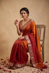 Ganga Ghat ~ Banarasi Pure Tissue Silk Saree with Elegant Zari Border In Dual-Tone Mustard and Brown
