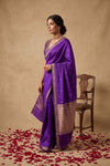Ganga Ghat ~ Handwoven Pure Banarasi Katan Silk Saree In Royal Purple