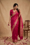 Ganga Ghat ~ Banarasi Handwoven Soft Katan Silk Saree In Rani Pink