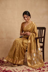 Ganga Ghat ~ Banarasi Pure Handwoven Tissue Silk In Antique Gold
