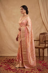 Ganga Ghat ~ Handwoven Pure Banarasi Katan Silk Saree In Peach & Pink Ombre