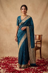 Ganga Ghat ~ Banarasi Handwoven Pure Katan Silk Saree in Teal Blue