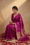 Ganga Ghat ~ Banarasi Handwoven Pure Katan Silk Saree in Magenta