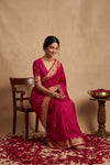 Ganga Ghat ~ Banarasi Handwoven Soft Katan Silk Saree In Rani Pink