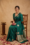 Ganga Ghat ~ Banarasi Handwoven Pure Katan Silk Saree in Emerald Green