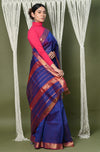 Handloom Cotton Silk Saree With Sleek Golden Border ~ Purple - verymuchindian.com