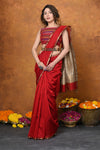 Handloom Cotton Silk Saree With Sleek Golden Border~ Red - verymuchindian.com