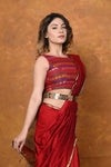 Handloom Cotton Silk Saree With Sleek Golden Border~ Red - verymuchindian.com