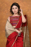 Handloom Cotton Silk Saree With Sleek Golden Border~ Red - verymuchindian.com