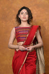 Handloom Cotton Silk Saree With Sleek Golden Border~ Red - verymuchindian.com