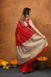 Handloom Cotton Silk Saree With Sleek Golden Border~ Red - verymuchindian.com