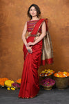 Handloom Cotton Silk Saree With Sleek Golden Border~ Red - verymuchindian.com
