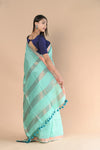 Handloom Cotton Silk Saree With Sleek Golden Border~teal green - verymuchindian.com