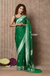 Handloom Khaddi Georgette Saree With Sleek Border ~ Dark Green (Silk Mark) - verymuchindian.com