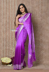 Handloom Khaddi Georgette Saree With Sleek Border ~ Ombre Lilac (Silk Mark) - verymuchindian.com