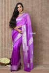 Handloom Khaddi Georgette Saree With Sleek Border ~ Ombre Lilac (Silk Mark) - verymuchindian.com