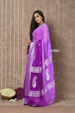 Handloom Khaddi Georgette Saree With Sleek Border ~ Ombre Lilac (Silk Mark) - verymuchindian.com