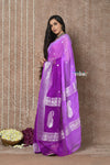 Handloom Khaddi Georgette Saree With Sleek Border ~ Ombre Lilac (Silk Mark) - verymuchindian.com